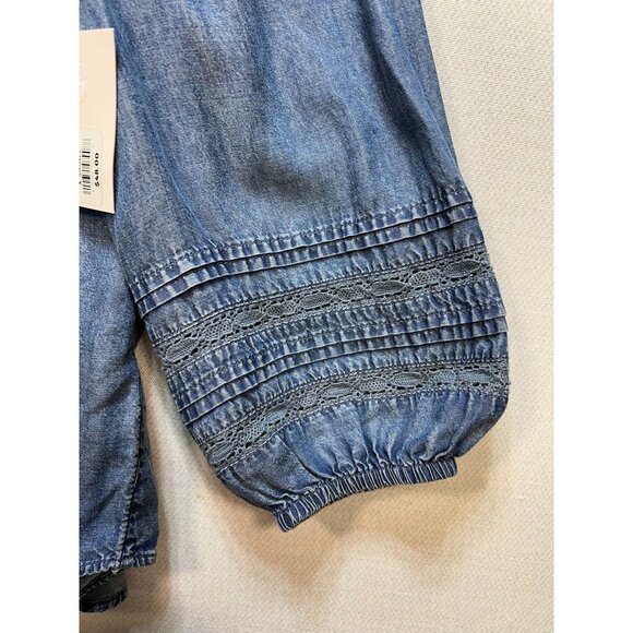 LC Lauren Conrad Women's Flowy Puff Sleeve Chambray Top Stretch Size XS Blue - Picture 13 of 13